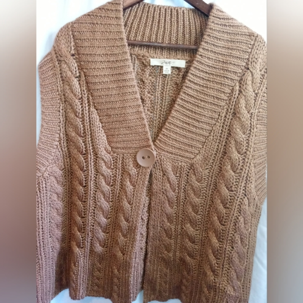 Motto 2x Plus Shawl Collar Cable Knit Vest - Brown Cozy Casual Button Sweater - Picture 4 of 5